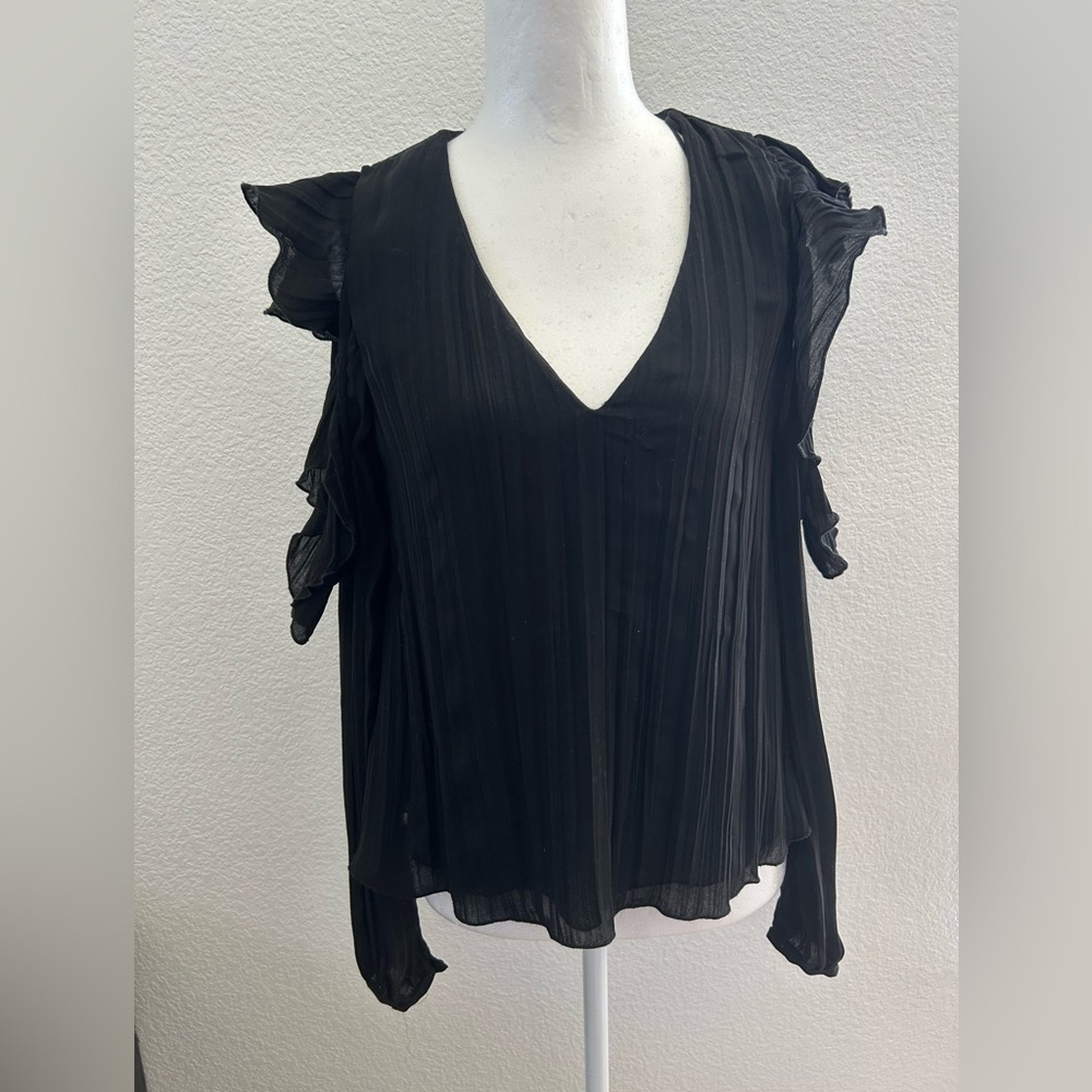 Zara Elegant Black Ruffle Sleeve Top Xs